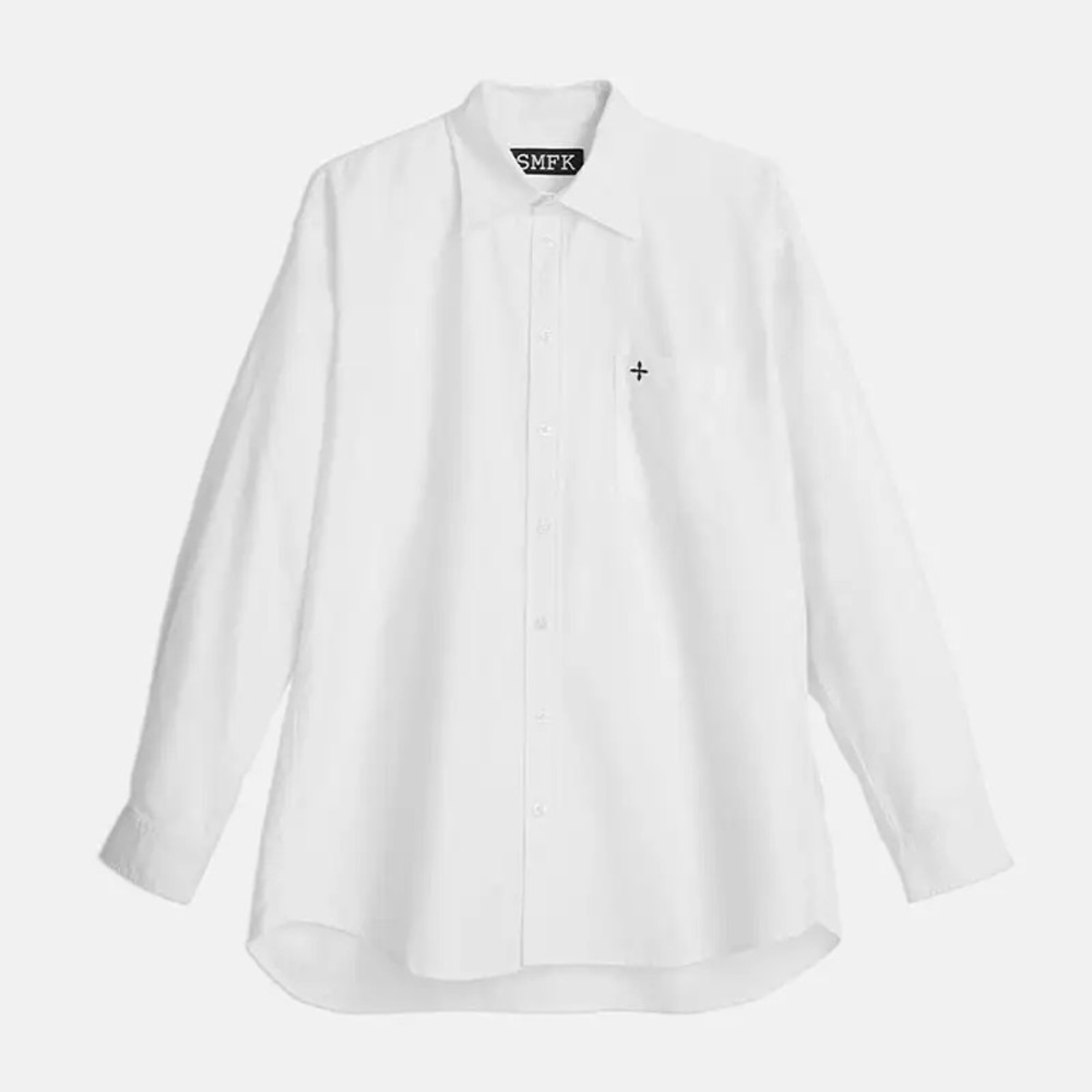 SMFK Cross Compass Oversized Long Sleeve Button Shirt White